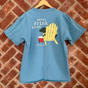 Dog Is‎ Good Never Drink Alone T Shirt Blue Mens Size Large Cotton Blend